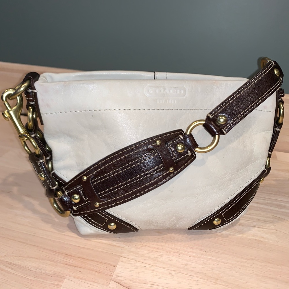 Coach cream and dark brown leather shoulder bag